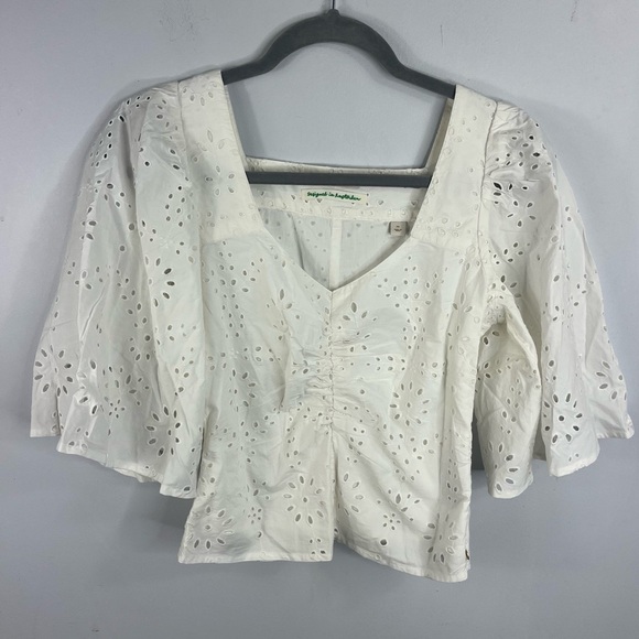 Scotch & Soda Size 34 White Flutter Sleeve Eyelet Organic Cotton Top M2 - Picture 1 of 8